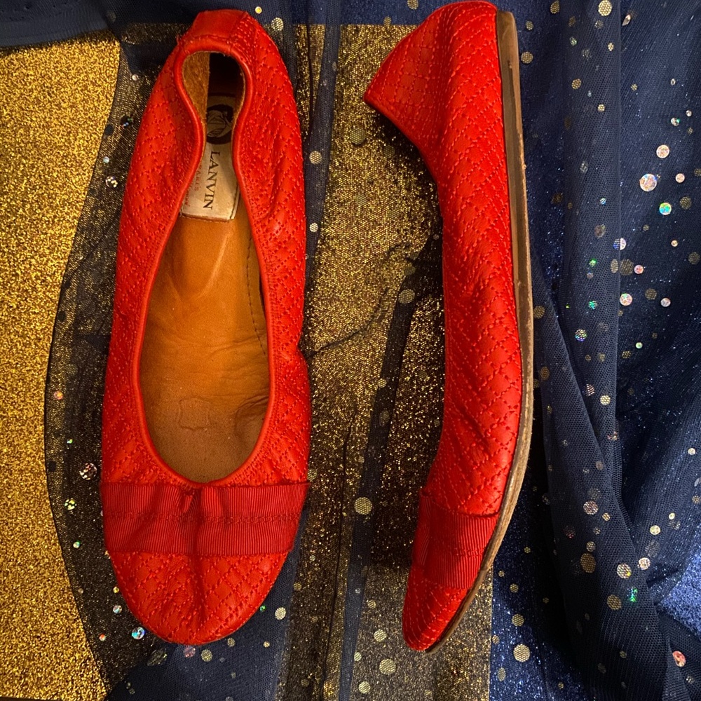 LANVIN PARIS VTG LTHR PAPRIKA RED ORANGE Flats LUX